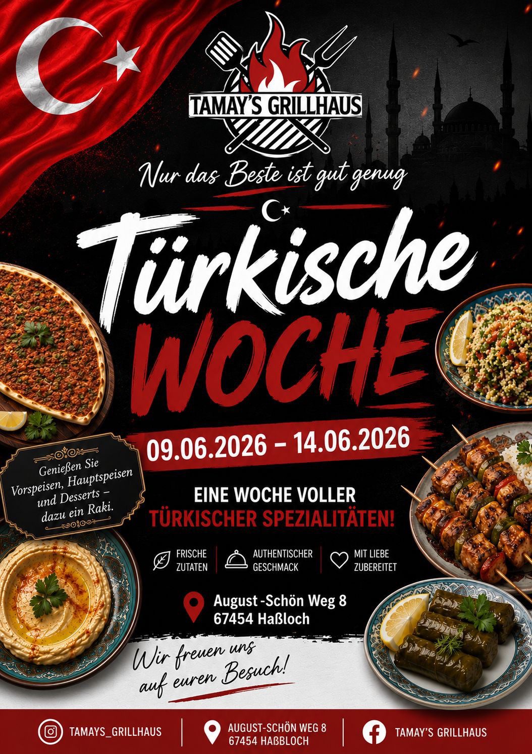 Plakat zur Türkischen Woche 2026 im Tamay’s Grillhaus in Haßloch mit türkischen Spezialitäten und Grillgerichten